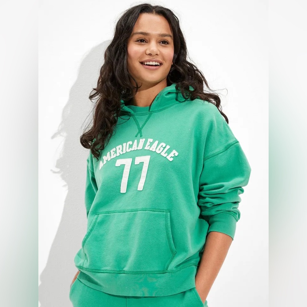 Vtg Green American Eagle "Afterhood" Style Hoodie Sweatshirt XL Y2K Preppy Retro
